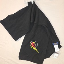 Polo Ralph Lauren Scarf OS Mens Black Merino Wool Embroidered Skier PC0278