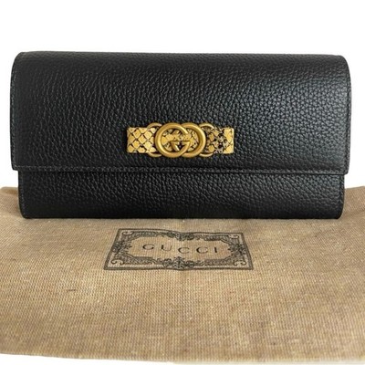 Rare Gucci Python & Black Pebbled Leather Continental Wallet