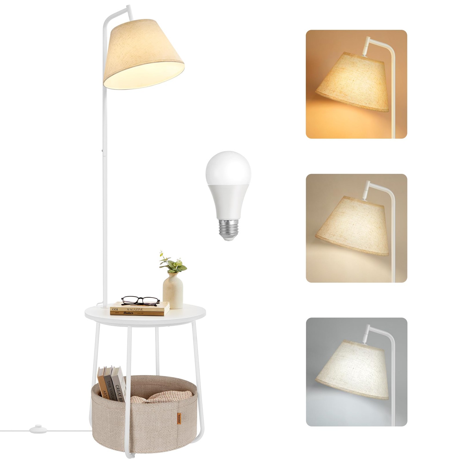 Tavolino con Lampada da Terra 3 in 1