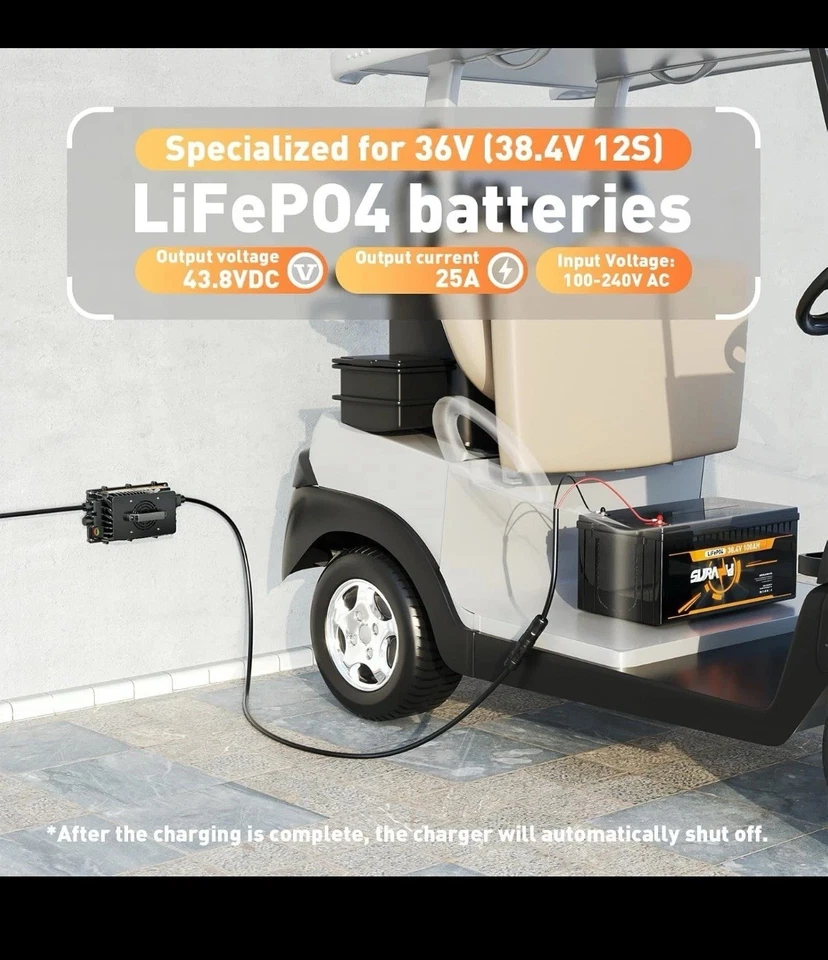 43.8伏12安培锂LiFePO4车载电池充电器适用于36伏高尔夫球车房车船 — 第 2/4 张图片