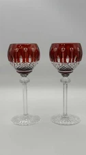 Ajka Hungary King Louis Ruby Red Crystal 7.75" Hock Wine Goblet Glasses Set Of 2