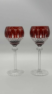 Ajka Hungary King Louis Ruby Red Crystal  Hock Wine Goblet Glasses Set Of 2/7.75