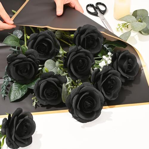 Halloween Flowers, Fake Roses Artificial Flowers, Artificial 10 Pcs Black - Picture 4 of 7