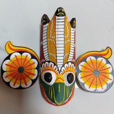 Handmade Wall Hang Deco Traditional Sri Lankan Wooden Multicolor Cobra Mask New