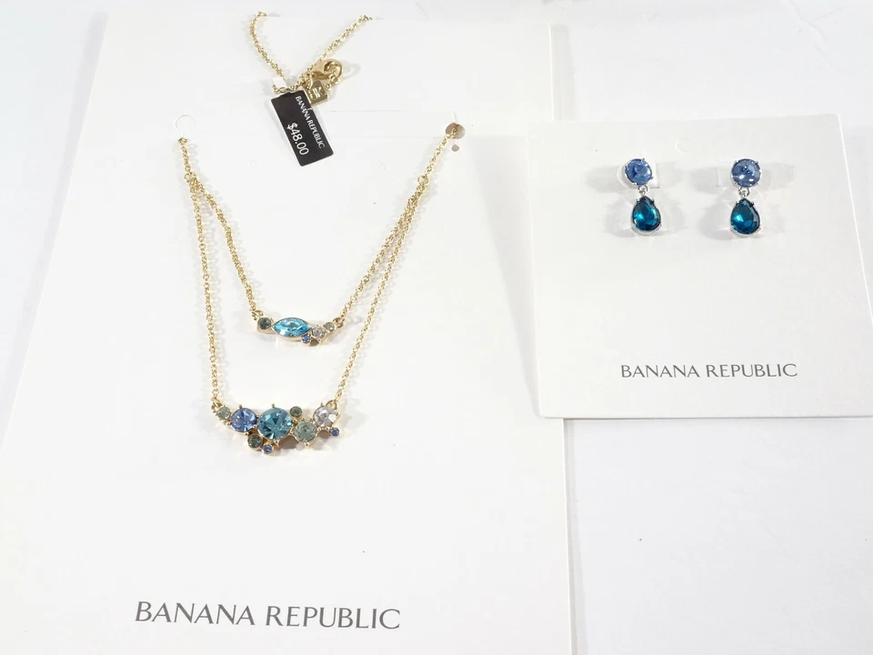 Conjunto de aretes collar de dos niveles de cristal azul audaz Banana Republic para mujer nuevo con etiquetas 86 Foto 3 de 4
