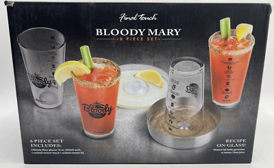 Final Touch 6-Piece Bloody Mary Set 15oz Glasses (4) & Cocktail Rimmer Tray New