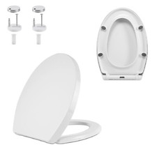 Soft Close Toilet Seat White Oval Quick Release Plastic Loo Seat Universal