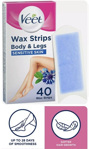 VEET Wax Gel Strips for Sensitive Skin Bikini Legs Arms Hair Removal Pack of 40