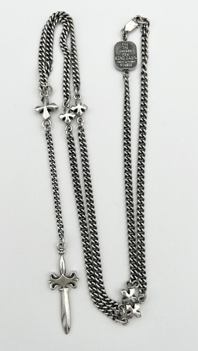 King Baby Studio Sterling Silver Dagger and MB Cross Curb King Baby Studio Sterling Silver Dagger and MB Cross Curb