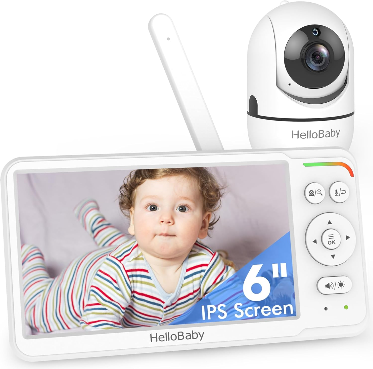 Baby Monitor with Camera and Audio, 6'' World First IPS Screen Baby Camera Monit-image