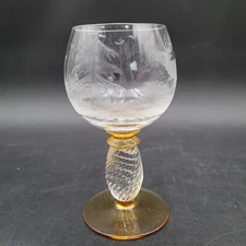 THERESIENTHAL Roemer Wine Glass Goblet Amber Clear w/Rare Deer Stag Hunt Scene