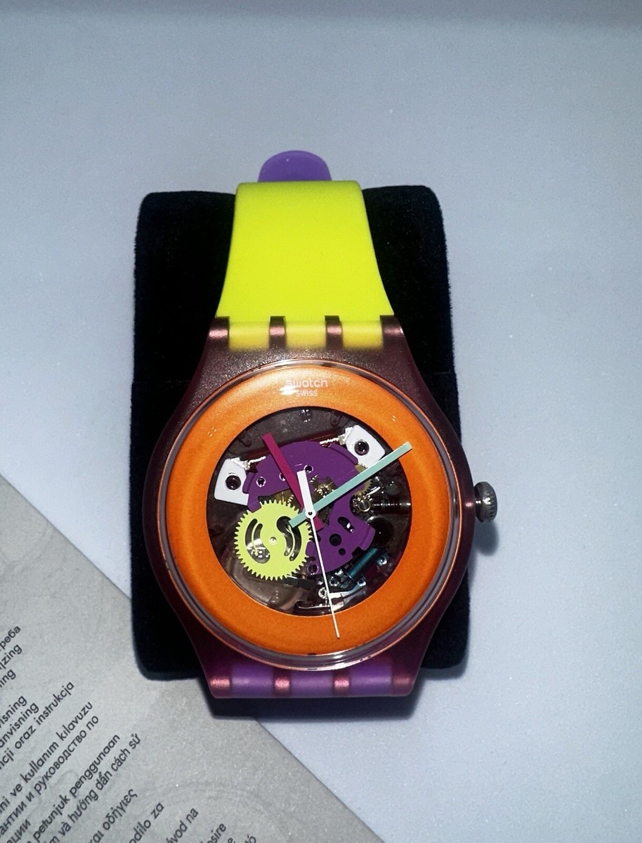 NEW Limted Swiss Swatch Dip In Color Orange Skeleton Dial  display picture 2