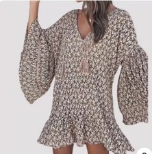 Storia Floral Flowy Women’s Size S Peasant Flowy Midi Dress BohoChic Cottagecore