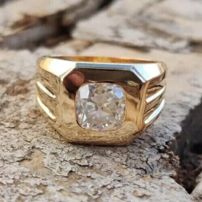1Ct Cushion Cut Natural Diamond Dainty Men's Birthday Gift Ring
