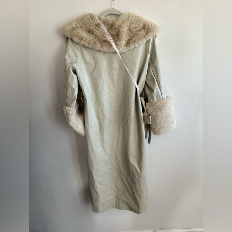 NWT Misguided 6 Faux Fur Leather Cream Long Jacket eBay