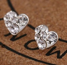 Luxury Earrings Silver colour Heart style faux Crystal Studs Women Gift UK