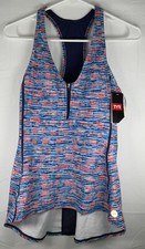 NWT Women s TYR Quake Heidi Tank Top Swimwear Zip UPF 50 Blue Orange - Small