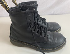 Dr Martens 1460J Black Leather Side Zip Lace Up Combat Ankle Boots Kids Size 3