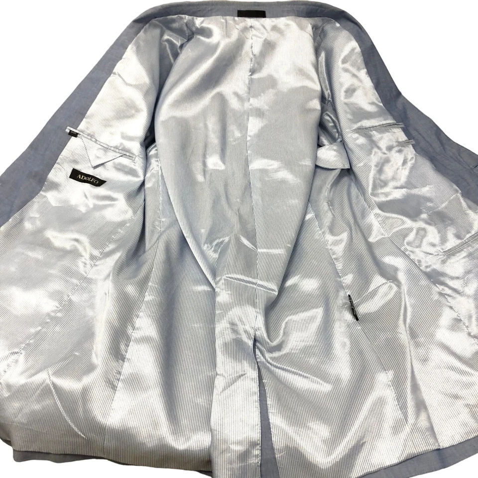 Adolfo Men's CHAMBRAY Cotton Sport Coat Blue Jacket Tropical Boating Blazer 44 R - Image 4 of 4