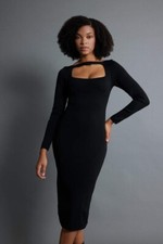 Slim Fit Square Neckline Knit Long Sleeve Dress