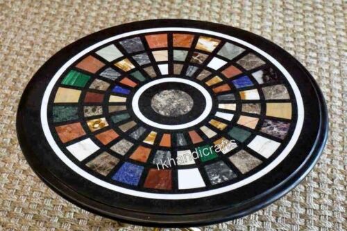 16 Inch Marble Coffee Top Table Inlaid with Geometric Craft Pattern - Picture 1 of 4