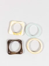 Set of 4 Acrylic Square Round Band Rings Brown Beige Sizes 7.5 and 9