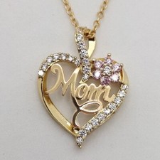 Heart-shaped Women's Necklace Gold Flower Mom Set Zircon Crystal Pendant