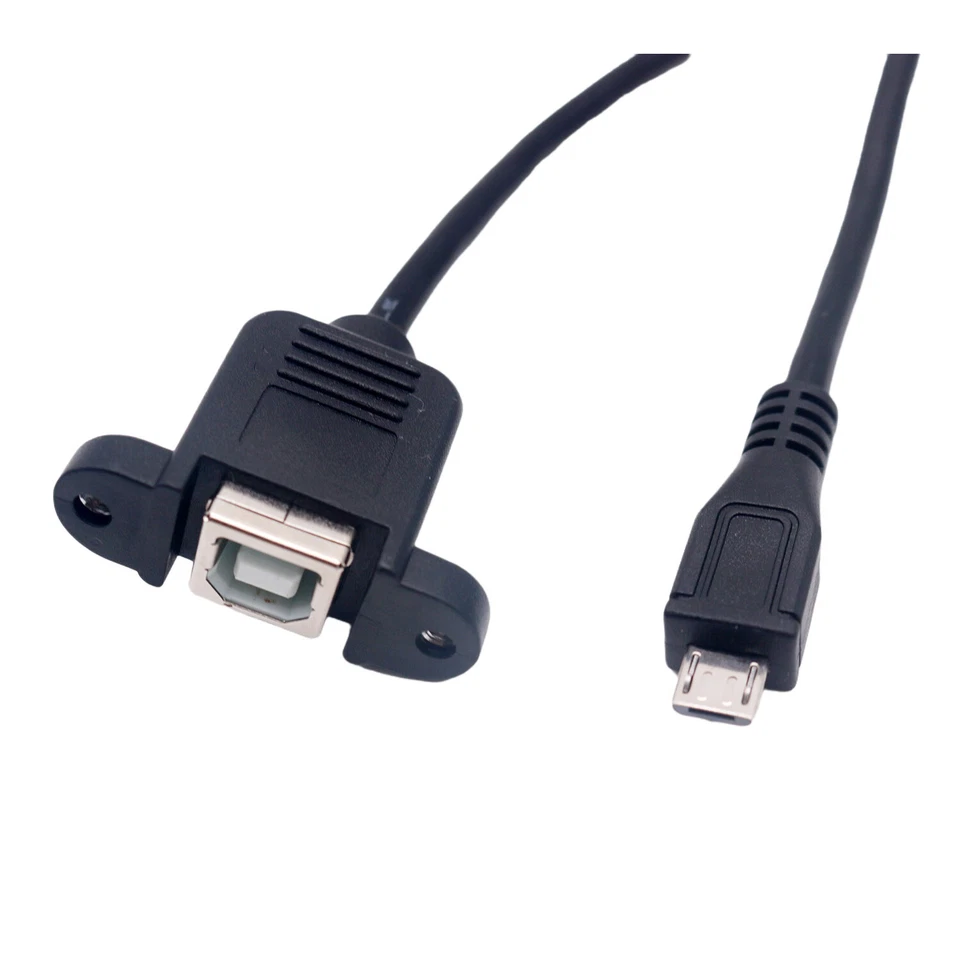 1x Printer Panel Mount USB 2.0 B Female Socket To Micro USB 5 Pin Male Cable 1FT - Image 2 of 4