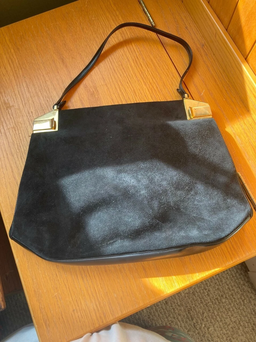 Black suede top designer handbag