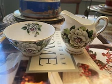 Vintage Tuscan Gardenia Floral Cream and Open Sugar Bowl