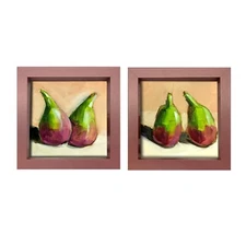 Original Oil Painting Fruit Still Life Diptych Set of 2 Framed Figs Art Signed