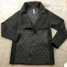 Fabletics Jacket Women's Large Quilted Long Black Coat Kinsley Collared