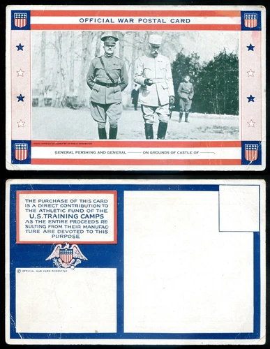 WW1 MILITARY Postcard 1910s General Pershing Patriotic US Flags