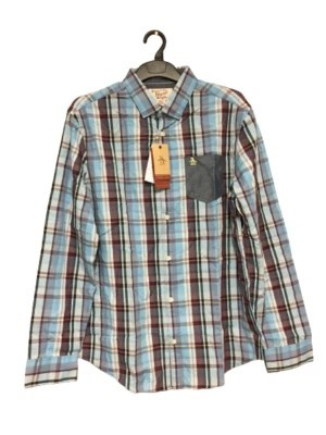 Original Penguin Héritage Slim Fit Chemise Etheral Bleu Taille Grand DH011 QQ 11 - Photo 1/4