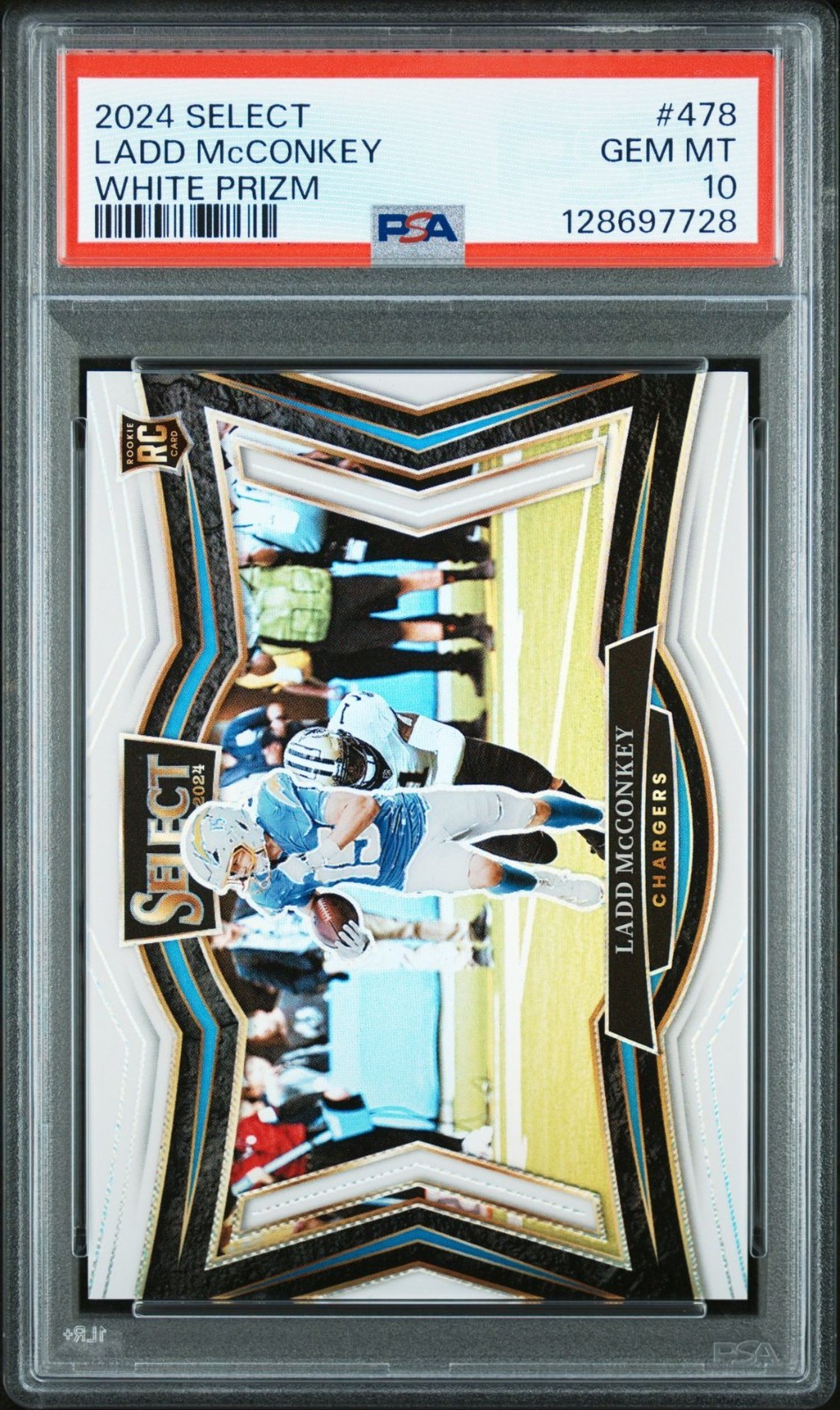 2024 select ladd mcconkey White Prizm /35 Field Level  PSA 10 Chargers Monster