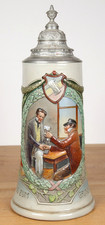 Jugendstil Studentenkrug Bierkrug 1 L handbemalt 1915 Krug zum gr&uuml;nen Kranze