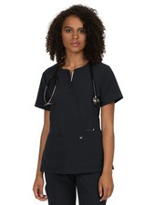 KOI Next Gen 1009 Women's Back in Action Scrub Top - Black Wine Royal