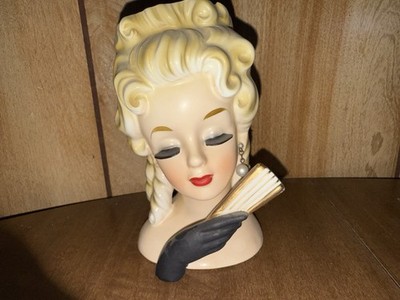 Vintage Inarco Lady Head Vase - Stamped E1062 - Excellent Condition - Blonde Fan