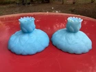 Vintage Fenton Blue Satin Glass Water Lily Frosted Candle Holders Set of 2
