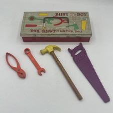 Vtg 1950s Ohio Art Busy Boy Tin Tool Chest Box W Vinyl Hammer Wrench Pliers Saw