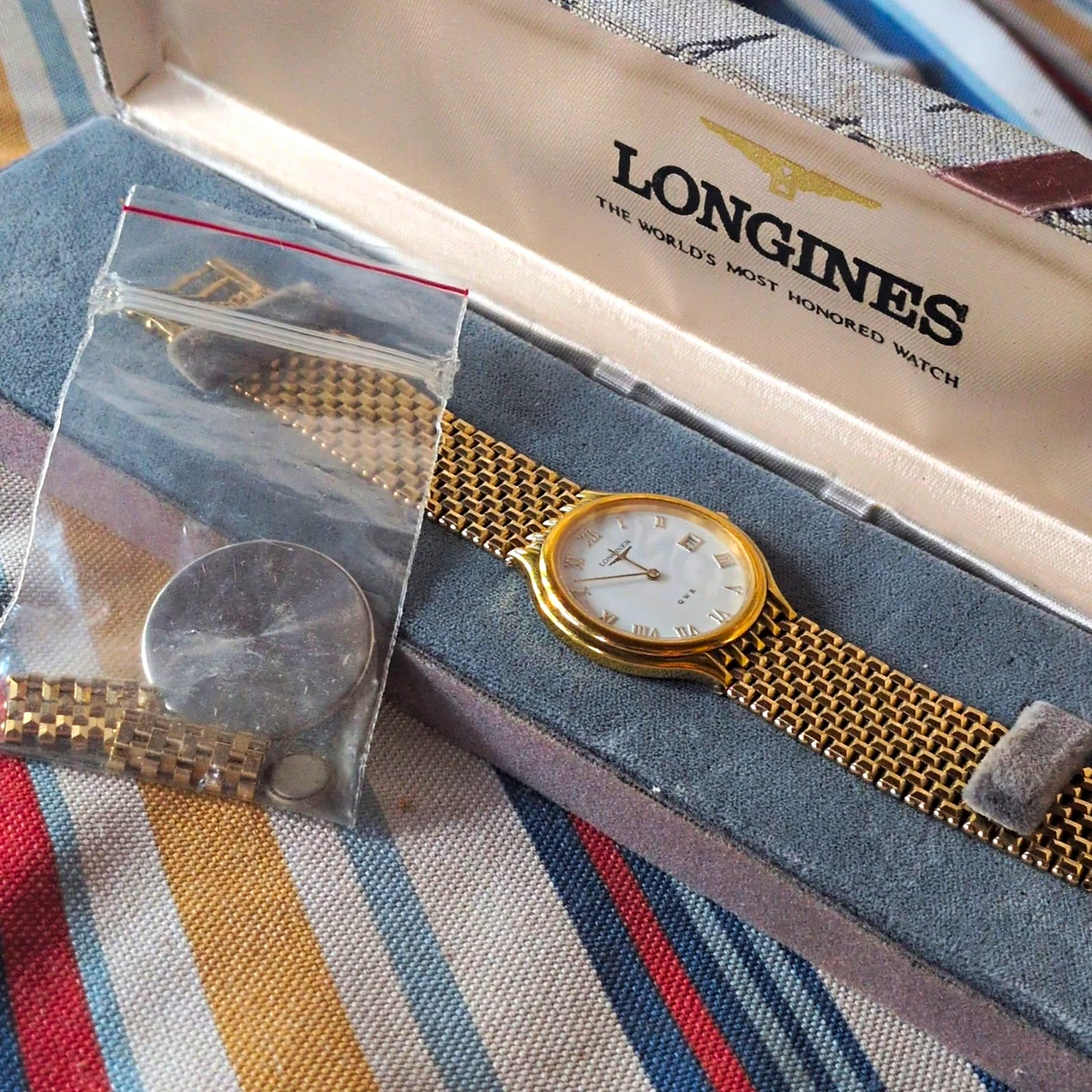 Vintage Longines L960 AO Gold Dial Quartz Womens Watch Gold Plated Mesh Bracelet Longines Quartz Gold Plated Band Wristwatches for sale | eBay main image 3