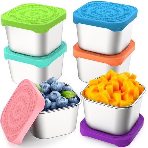 6 Pack 6oz Stainless Steel Snack Containers, Easy Open Leak Proof Stainless S...
