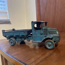 Vintage 1930's Cast Iron Arcade 12" Mack T Bar Dump Truck - Blue 