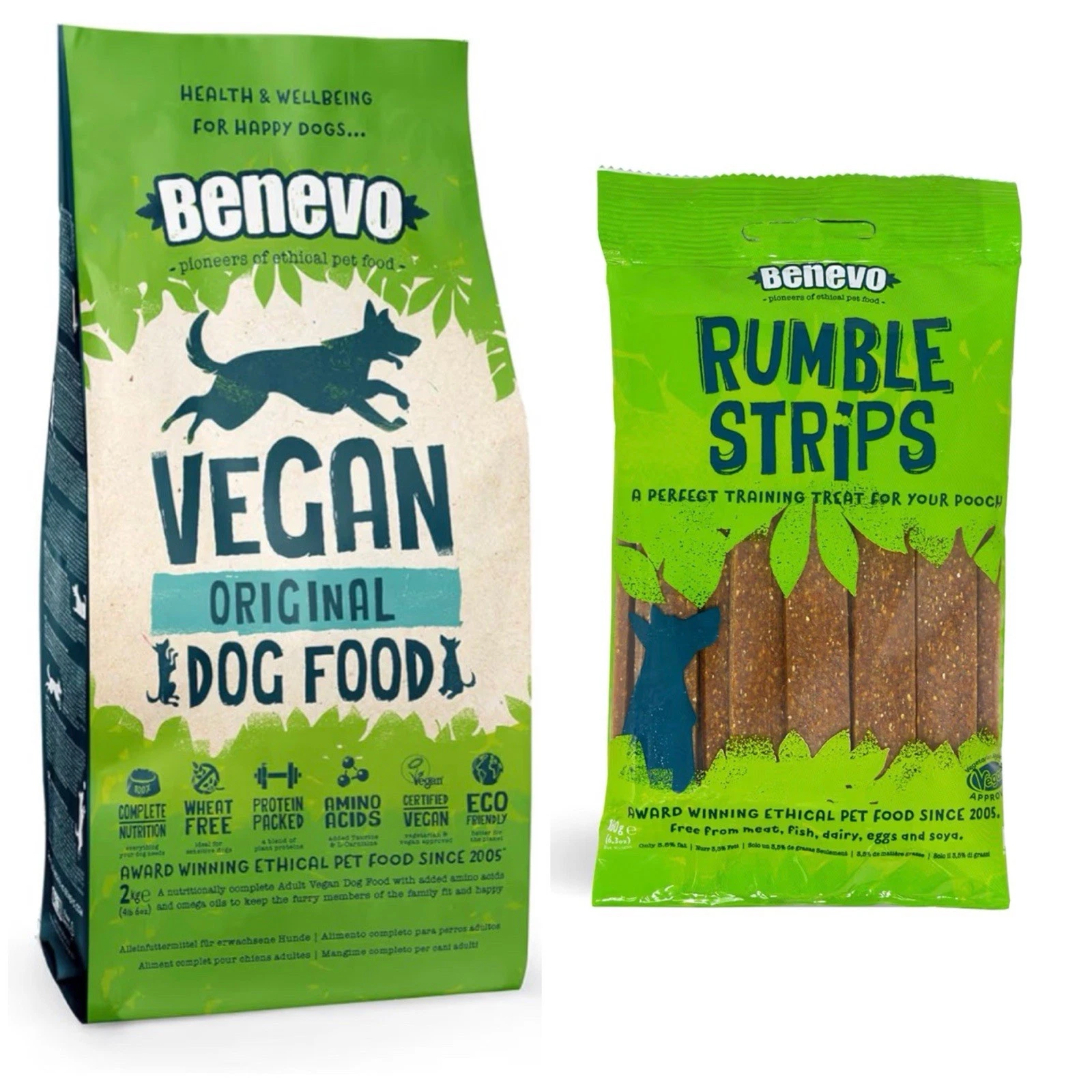 Benevo Vegan Complete Plant-Based Dog Dry Food 1.8kg + Rumble Strips Dog Treats