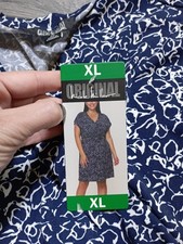 Nicole Miller Dress Womens X-Large Navy White Belted Wrap Short Sleeve Spring