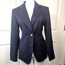 Vintage 100 Wool Blazer Black Single Button Tailored Pockets Office Academia 8P