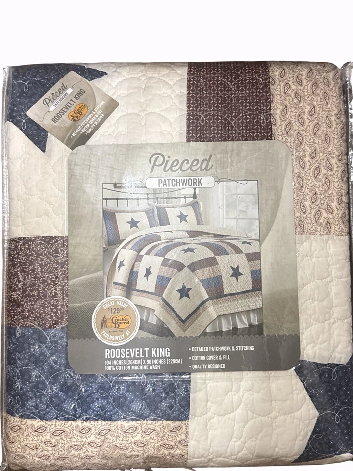 Edredón de retazos Cracker Barrel Roosevelt King piezas NUEVO Foto 2 de 4