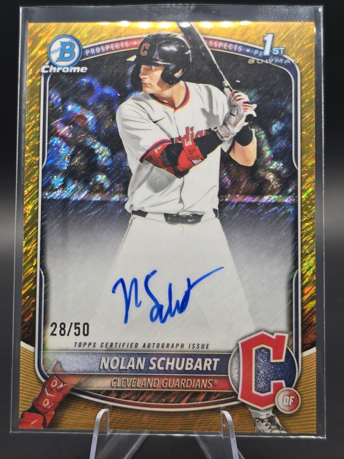 2025 Bowman First Draft Chrome Gold Shimmer Nolan Schubart Auto #/50 Guardians