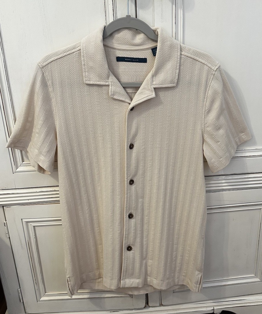 Perry Ellis Short Sleeve Striped Camp Shirt Birch Small