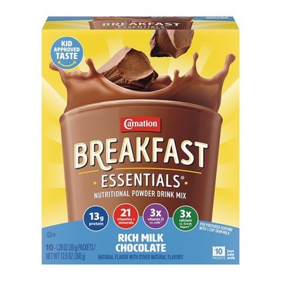 Carnation Breakfast Essentials Powder Drink Mix, Rich Milk Chocolate, 10 Count B